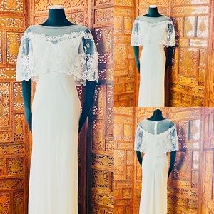 Beach Wedding Gown with Lace Drape Shoulder